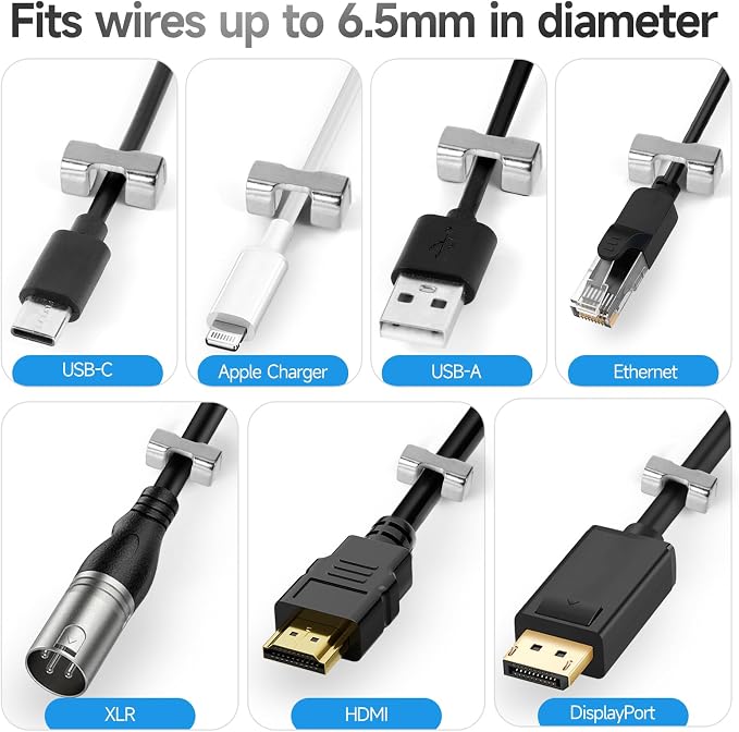 10 Pack Magnetic Cord Organizer Holder, Cable Clips - Strong Magnet Wire Management for Desk, Under Desk, Nightstand, Office, Car, Kitchen, Adjustable(Silver)