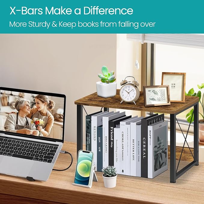 ELITEROO Desktop Printer Stand, Printer Stand Shelf Desk Organzier | Multi-Purpose Printer Riser Under Desk Small Table for Printer Fax Machine Copier, Home, Office, Rustic Brown