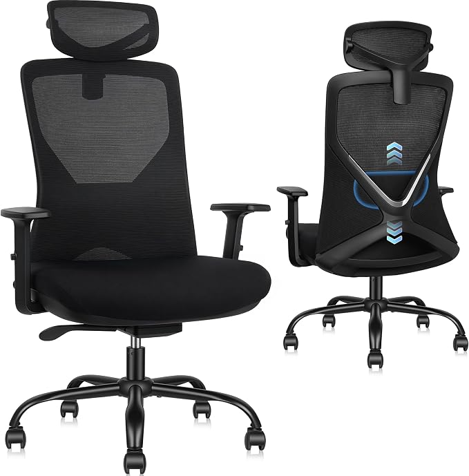 HYLONE Ergonomic Office Chair with Adaptive Gravity Balance Recline, High Back Mesh Chair with Adjustable Headrest & Lumbar Support, X-Frame Structure, Comfortable Big and Tall Home Office Chair