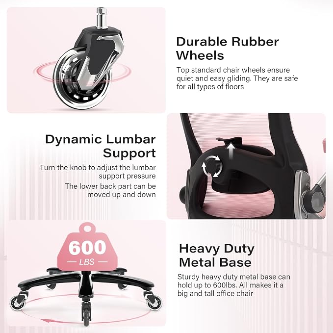 Big and Tall Office Chair 600lbs with 3D Flip Arms, Heavy Duty Large Executive Computer Desk Chair Ergonomic Mesh High Back Plus Size Chair for Adults