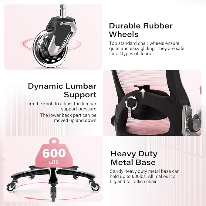 600lbs Big and Tall Office Chair- Heavy Duty Executive Computer Chair with 3D Flip Arms Large Wheels, Ergonomic Mesh High Back Desk Chair, Extra Wide Seat Adjustable Lumbar Support&Headrest
