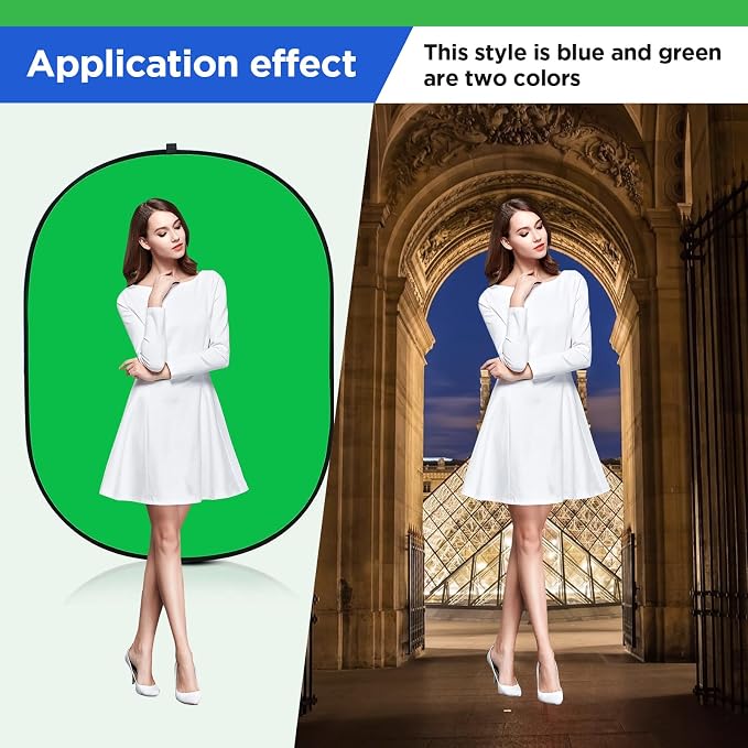Green Screen Chromakey Backdrop with Stand,Portable 59 * 39inch Blue&Green Screen 2 in 1 Pop Up Collapsible Backdrop for Photo and Video Shooting,Gaming(Green & Blue)