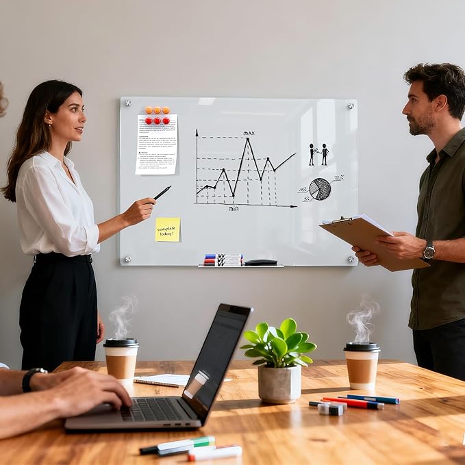 MaxGear Tempered Glass Whiteboard 36x24 Frameless Wall Mounted | Tempered Glass, Scratch Resistant, Stain Resistant, Ghost Free, Easy Erase, Smooth Writing, High Clarity, Frameless