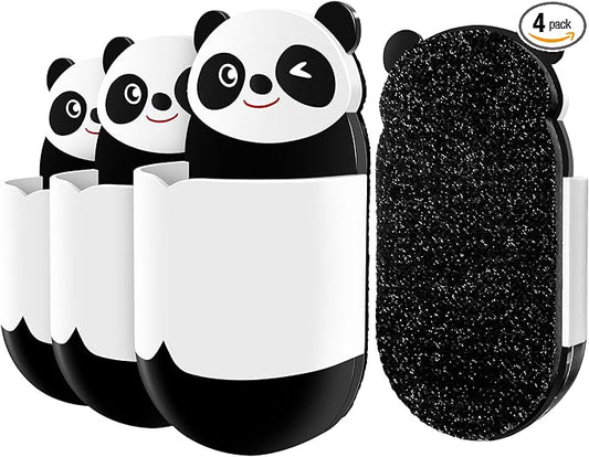Cute Panda Magnetic Pen Holder, Strong Magnet for Glass Whiteboard, Refrigerator & Locker - 4 Pack Marker Organizer, Dry Erase Marker Holder for School, Home & Office (Black/White)