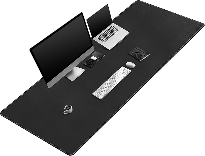 Mydours Extra-Long 67" x 24" Desk Mat, PU Leather Surface with Seamless Stitching, Wide Desk Blotter for Multiple Monitors, Durable Writing Pad and Gaming-Friendly Mouse Surface (Black)
