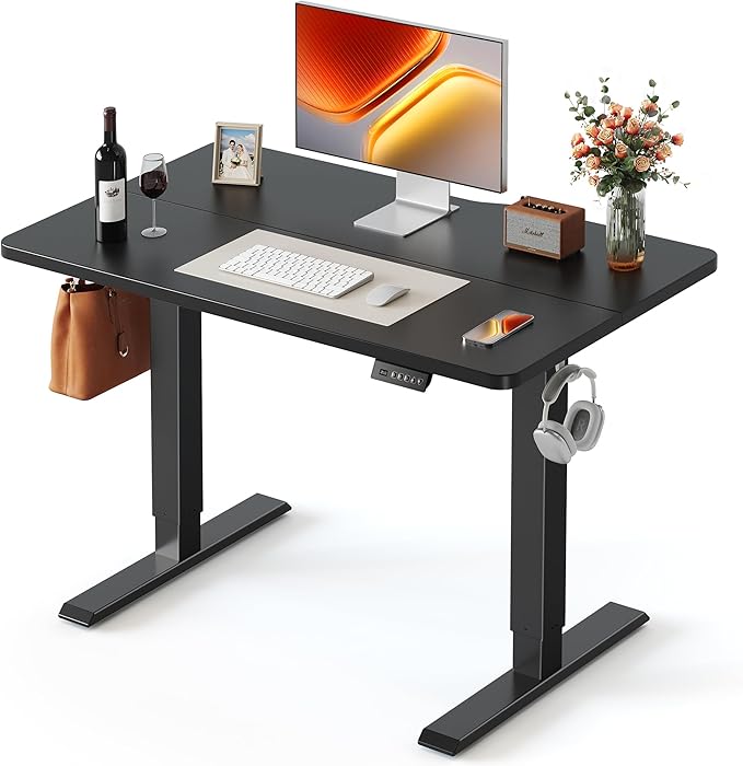FEZIBO 40 x 24 Inchs Electric Standing Desk, Height Adjustable, Sit Stand Up, Computer Office Desk with Splice Board, Black Frame/Black Top