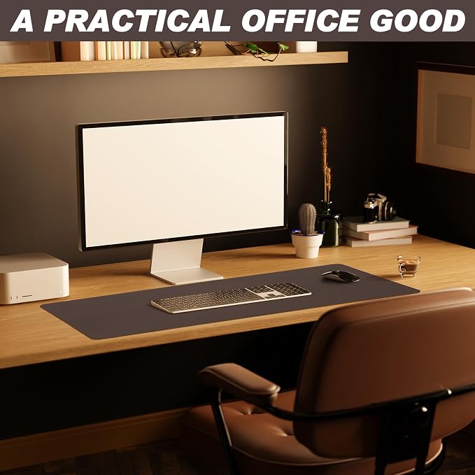 Tegeme Genuine Leather Desk Mat Large Desk Pad 35.4 x 15.7 Inch Non Slip Leather Table Protector with Stitched Edges and Rubber Base Brown Stylish Laptop Mat Smooth Writing for Workspace Home Office