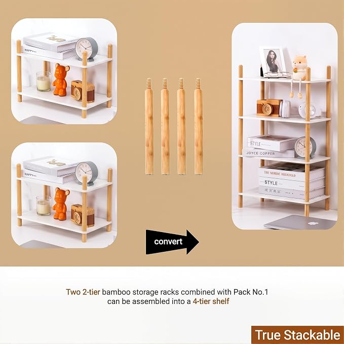 2-Tier Bamboo Coffee Bar Organizer,Coffee Bar Accessories, Mul-tifunctional Wooden Beaded Coffee Station Countertop Stand Shelf for Kitchen Home Office,Counter Riser Display Shelf for Top of Desk Home