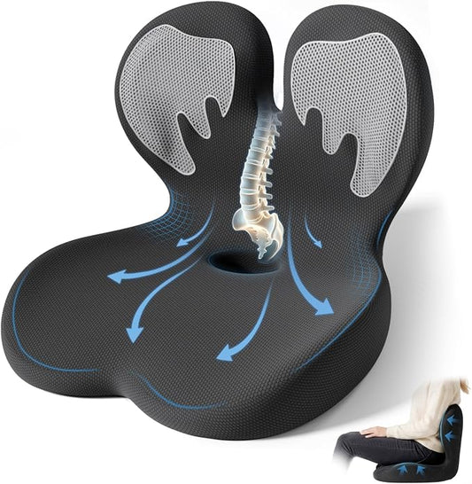 Seat Cushion, Office Chair Cushion with Lumbar Support Pillow, Memory Foam Car Cushions, for Long Sitting, Tailbone & Back Pressure Relief,Sciatica Pad for Office, Car, Home Chairs