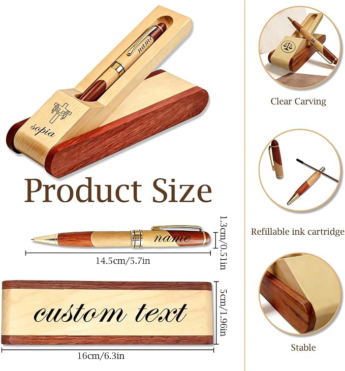 Custom Pen Set with Name Text Personalized Wood Ballpoint Pens Box Customized Engraving Pen Gift Set for Men Women Boss Colleagues Friends Graduation Christmas Fathers Day (Custom Pen 4)