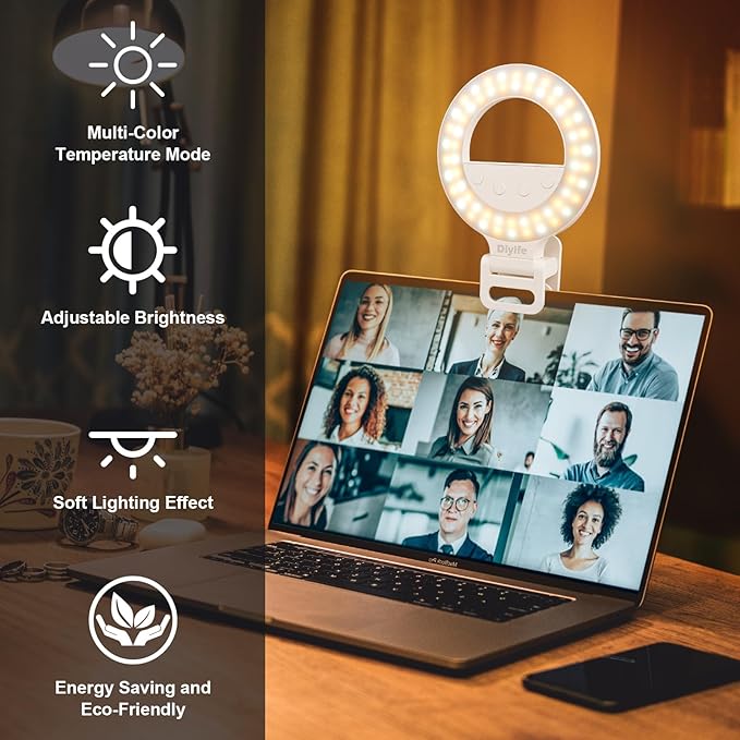 Diyife Selfie Ring Light, [360° Rotation] Rechargeable 1000mAh Selfie Light for Phone, 60 LED 10 Level Brightness Portable Phone Clip on Light for Laptop, Makeup, Vlog, TikTok, Video Recording