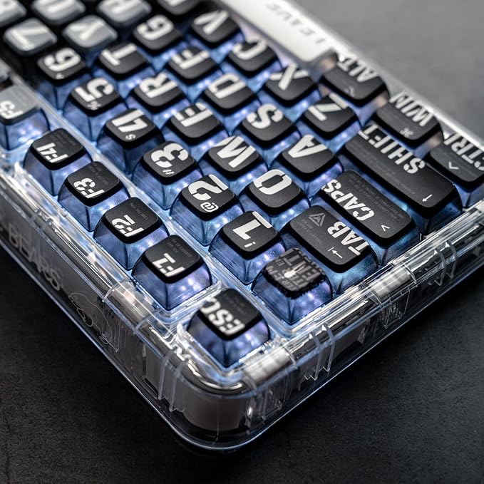 PBT Pudding Keycaps, Theme, 118 Keys Sublimation Keycap Set, ASA Profile Custom Keycaps for Cherry Gateron MX Switch Mechanical Keyboard (Gradient Cyan) (Black ash)