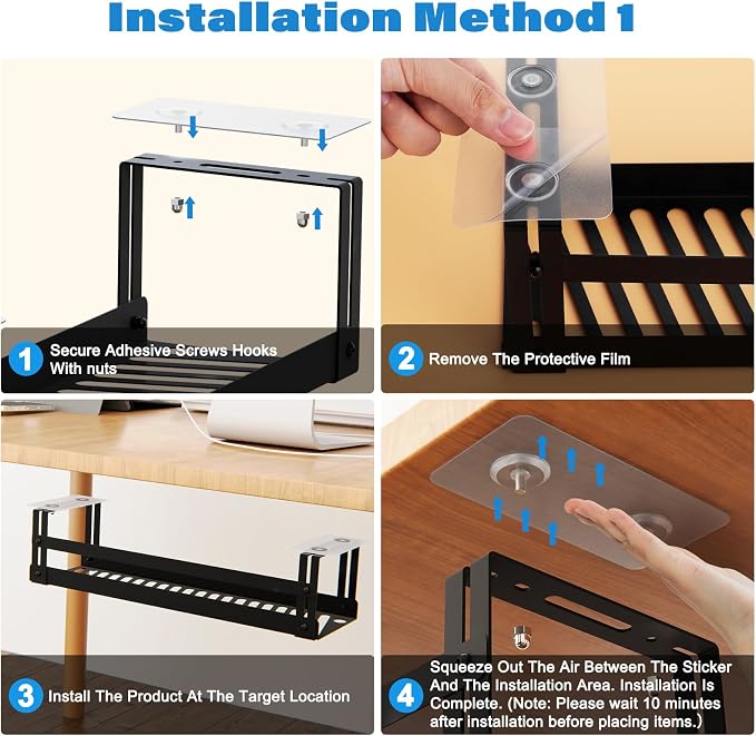 PAVSTINE Under Desk Cable Management Tray, 17 in Metal Cable Tray Basket | For Wire Management, Power Strip Holder, Cord Organizer, Wire Tamer for Home/Office Desk Cable Hider Black