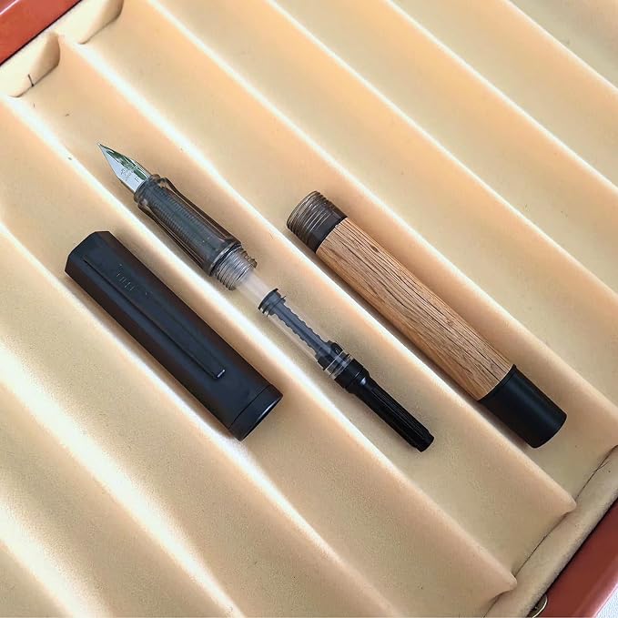 Jinhao 58 Natural Oak Wood Fountain Pen, Fine Nib Writing Pen (Ebony) | Handcrafted natural oak wood pen with converter. Elegant executive gift for journaling, sketching & calligraphy.