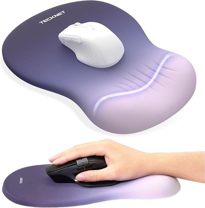 TECKNET Ergonomic Mouse Pad with Wrist Rest, Memory Foam Mousepad with Wrist Support, Smooth Surface, Middle Concave & Non-Slip Base for Laptop/PC, Pain Relief for Home Office Gaming, Gradient Blue
