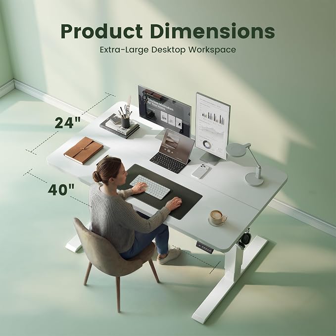 CubiCubi Standing Desk, 40 x 24 Inches Electric Height Adjustable Computer Desk, Sit Stand up Home Office Desk with Memory Presets, White