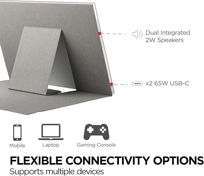 ViewSonic VG1656-2K 16 Inch 1600p Portable Monitor, WQXGA IPS for Improved Workflows and Second Screen Productivity, Built-in Stand, 65W USB-C, mini HDMI, and Smart Cover Inputs