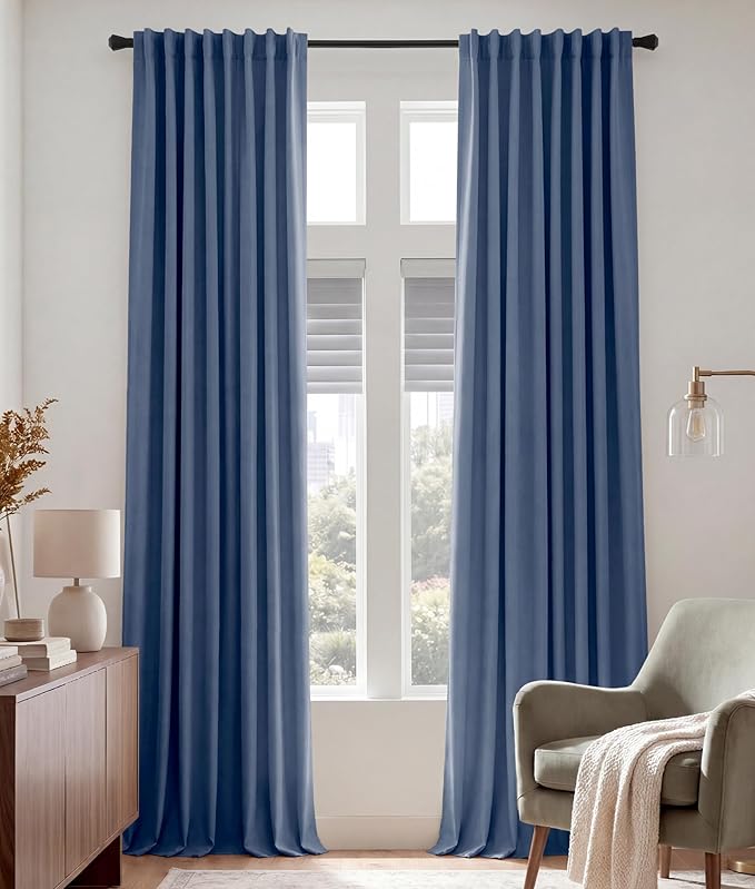 PONY DANCE Extra Long Blackout Curtains 120 inches Long for Bedroom, 10 FT Rod Pocket Back Tab Room Darkening Floor to Ceiling Drapes for Living Room Windows, W 52 x L 120 inch, Blue Haze, 2 Panels