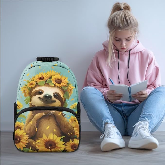 Ystardream Cute Sloth Backpack for School Girls Backpack with Lunch Box & Pencil Case & Water Bottle Sleeve for Kids 4-in-1 Bookbag Set Elementary Kindergarten School Supplies for Girls Schoolbag