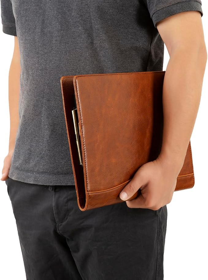 Genuine Leather Portfolio for Lefty, Leather Clipboard Custom Portfolio, Personalized Leather Binder, Legal Pad Portfolio Organizer Christmas Gift for His/Her (Clipboard, Oil Brown-Custom)