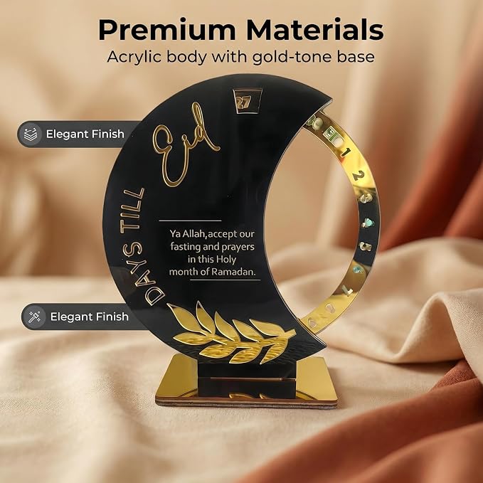Ramadan Countdown Calendar - Elegant Acrylic Circle with 30 Day Flips, Eid Mubarak Home Table Decor, Islamic Festival Gift & Celebration Reminder for Family (Countdown Calendar-Black)