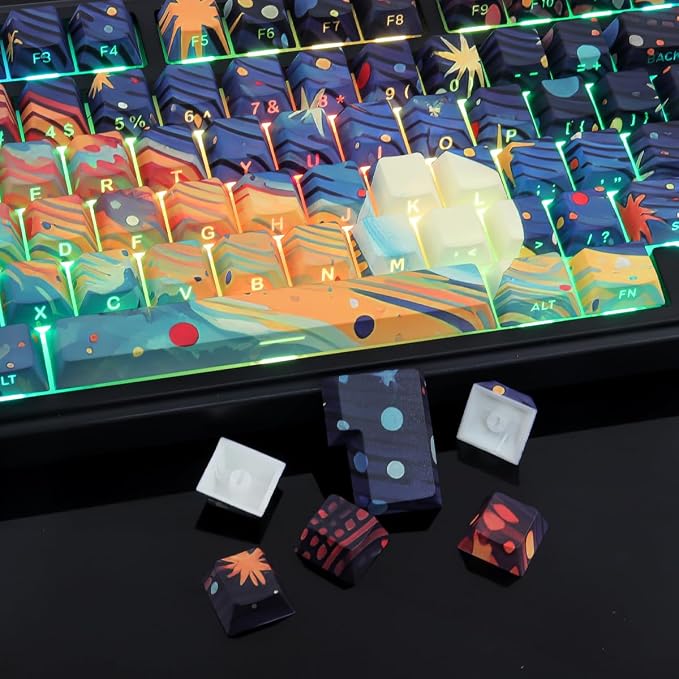 Tsungup Custom Keycaps,131 Keys PBT Starry Sky Side Print Keycaps,Cherry Profile Key Caps Keyboard Keycap Set for Cherry MX Switches Mechanical Keyboard(Black)