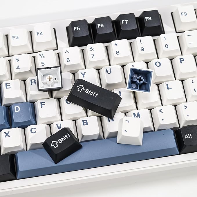 Arctic PBT Double Shot Keycap Set,174 Keys Retro Blue Custom Key Cap Keycaps 60 Percent Cherry Profile Keycaps for 61/64/68/84/87/100/104/108 Mechanical Keyboard