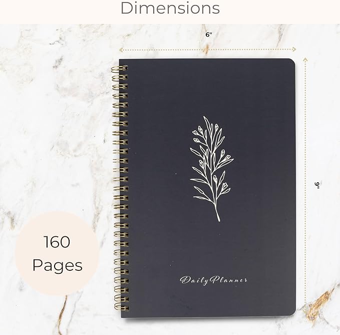 BLU MONACO | Grey Hourly Daily Planner 80 Days Undated | Daily Planner 2025-2026 Hourly Schedule | Spiral Botanical Business Work Organizer Notebook with Notes Section