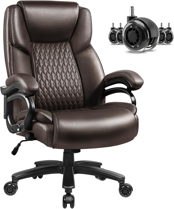VITESSE 500lbs Heavy Duty Office Chair for Low Back Pain Relief, Big and Tall Office Chair with Ergonomic Lumbar Support, High Back Executive Chair with Quiet Rubber Wheel