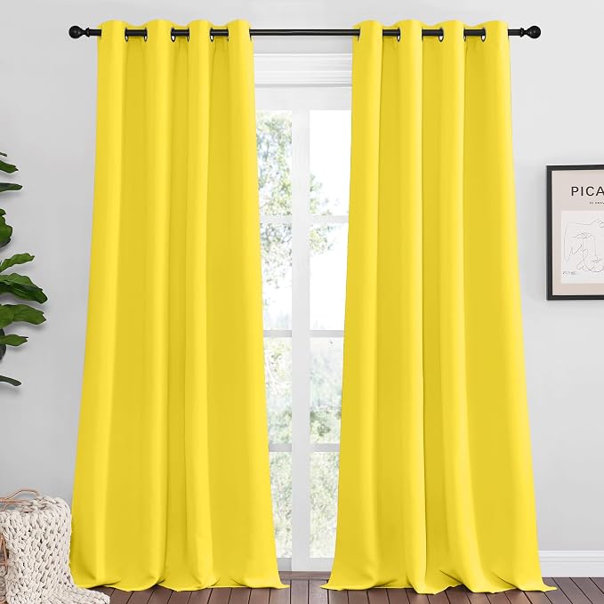 NICETOWN Bright Yellow Curtains 120" Long for Office, Dining, Guest Room, 55" Wide, 2 Pieces, Sound Reducing Heat and Cold Block Curtain Panels for Modern Decorative