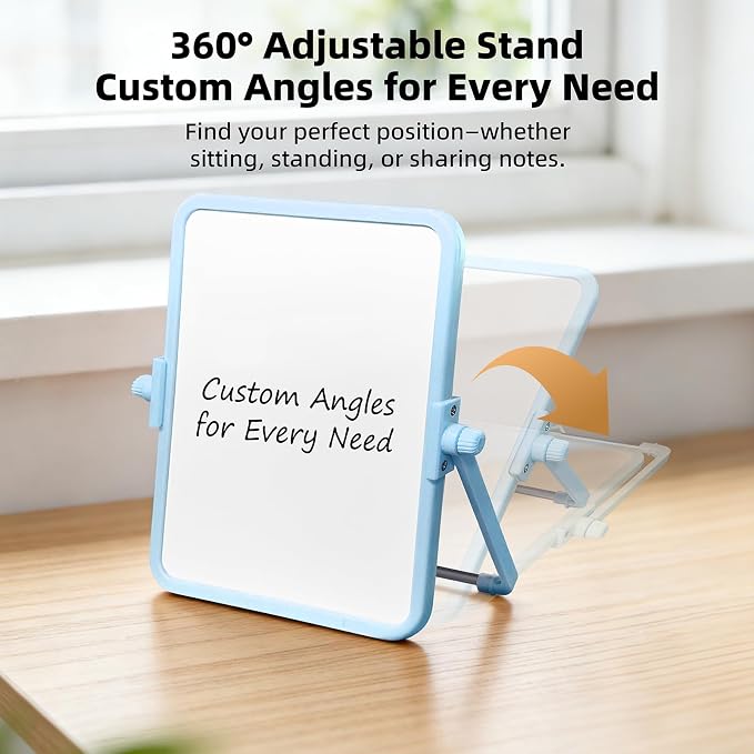 Colorful Dry Erase White Board 6.7x8.4in, Magnetic Desktop Board with Stand, 2 Markers (Eraser Head), 4 Magnets - Double-Sided Easel for Daily Planning, Memo, Office/Home/School (Blue)
