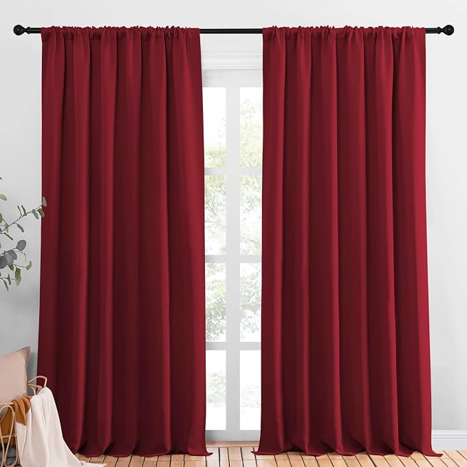 NICETOWN Christmas Living Room Curtains for Window - Energy Efficient & Noise Reducing Thermal Insulated Rod Pocket Blackout Drapes/Draperies for Living Room (Burgundy Red, 2 Panels, W70 x L95)