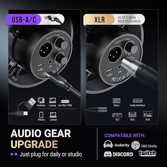 FIFINE K688 Podcast Microphone Kit, USB/XLR Dynamic Microphone with Boom Arm for PC/XLR Mixer, Gaming Mic with Mute Button, Headphone Jack for Vocal, Voice-Over, Streaming, Music Recording -K688CT