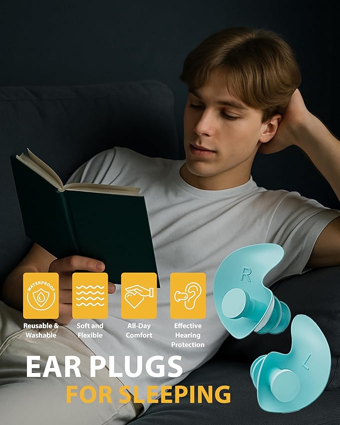 Ear Plugs for Sleeping Noise Cancelling, Soft Reusable Silicone Hearing Protection Earplugs for Sleep, Noise Sensitivity, Concerts, Work, Study, Ergonomic Design with Storage Case - Green