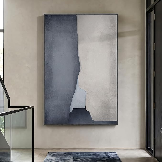 Extra Large Framed Neutral Abstract Wall Art for Living Room, 40x60 In Oversized Modern Gray and Beige Canvas Prints Paintings, Big Vertical Minimalist Pictures for Hallway Dining Bedroom Wall Decor