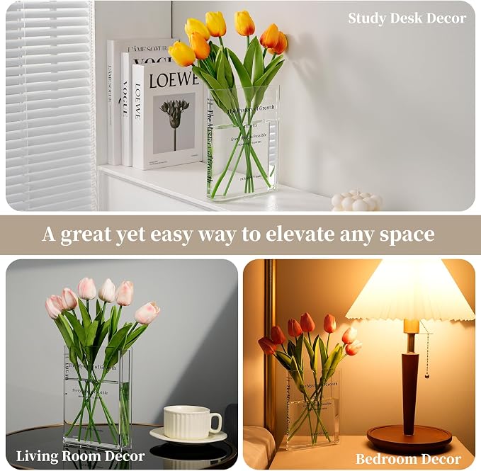 Puransen Clear Bookend Vase for Flowers - Aesthetic Room Decor for Modern Home/Office, Minimalist Shelf Organizer with Floral Display, for Book Lovers & Interior Design Enthusiasts