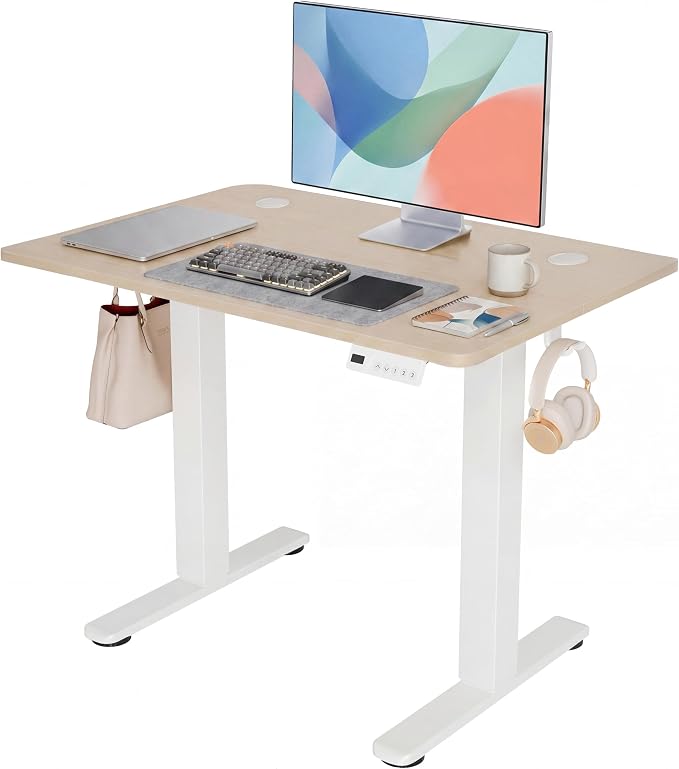 Claiks Electric Standing Desk 32x19 Inch Adjustable Desk, Nature | 156lbs weight capacity, 3 memory presets, industrial steel frame, cable management hub, adjustable height , easy assembly
