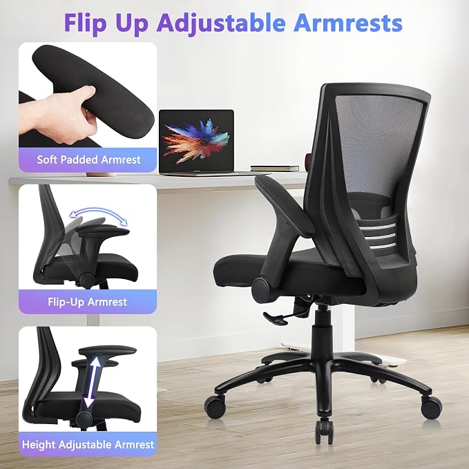 CLATINA Big and Tall Office Chair - Extra Wide Thick Seat, Heavy Duty High Back Executive Desk Chair with Adjustable Armrests, Ergonomic Mesh Computer Chair for Home Office Conference, 500LBS, 1 Pack