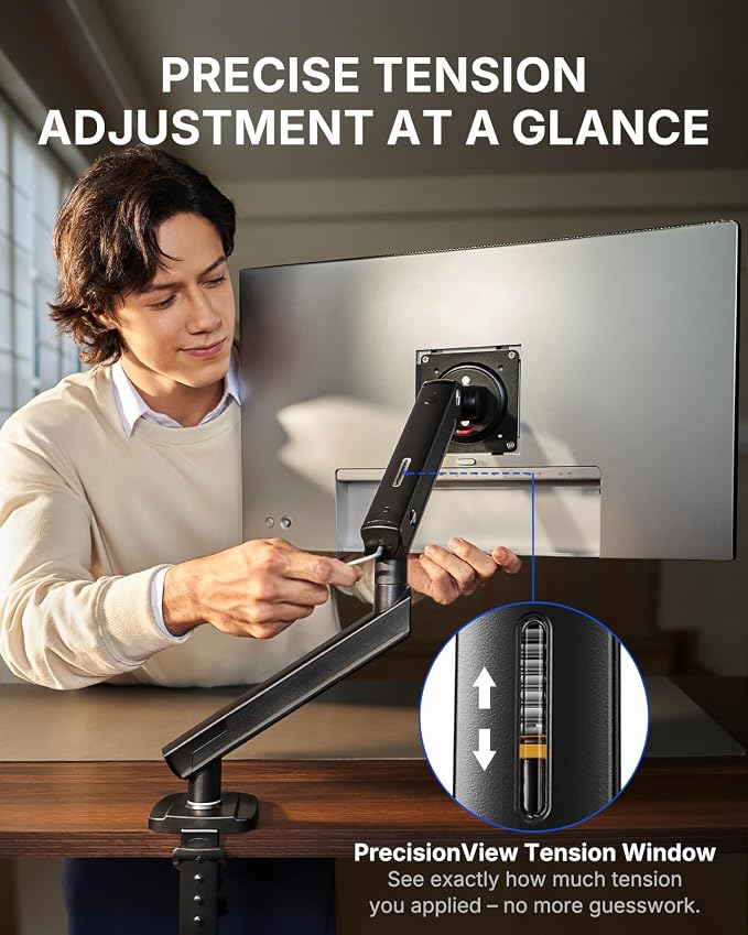 HUANUO FlowLift™ Pro Monitor Arm for 13–32" Screens, MechaSpring Monitor Mount, Fully-Adjustable Monitor Stand with Tilt/Swivel/Rotation, Tool-Free VESA Mount, C-Clamp/Grommet Base, Max Load 19.8 lbs