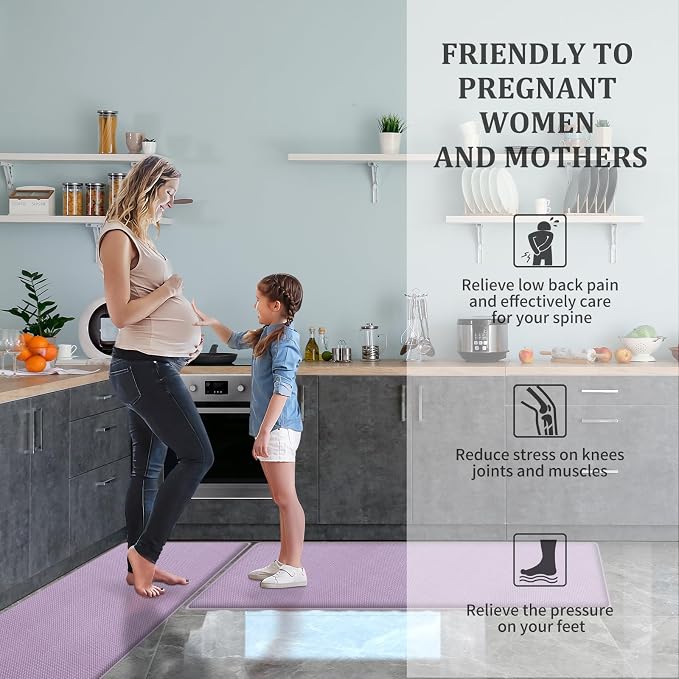 Kitchen Mats and Rugs Set of 2 - Cushioned Anti-Fatigue Kitchen Rug for Floor Washable 17"x29" +17"x59", Lightpurple