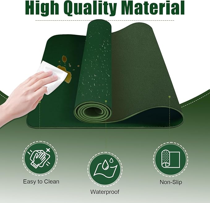 Leather Desk Pad Protector, 39.4'' X 17'' Large Mouse Pad, Office Desk Mat, Non-Slip PU Leather & Suede Base Desk Blotter, Laptop Desk Pad, Desktop Mat for Office Home, Blackish Green