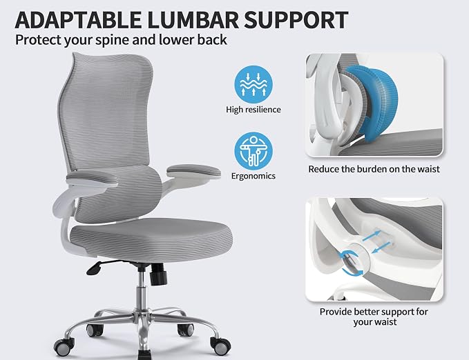 TRALT Ergonomic Office Chair- Desk Chair with Adjustable Lumbar Support | Big and Tall Back Ergonomic Desk Chair - Home Office Mesh Chairs and PU Leather Seat for Home Reading to Adults(Grey)
