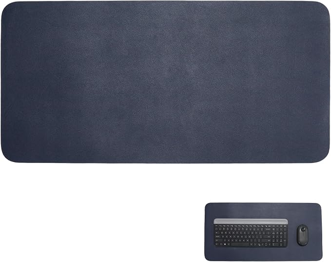 PU Leather Keyboard Mouse Pad 12x24 Inch Non-Slip Desk Protector Mat for Vanity Makeup Laptop, Dark Blue