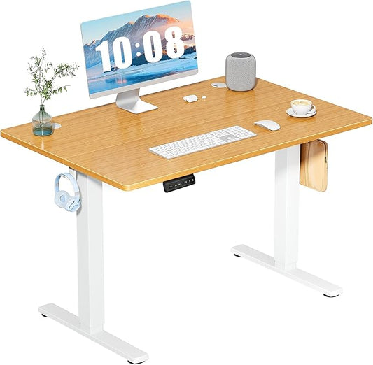 DUMOS 40 Inch Electric Standing Desk Height Adjustable, Sit to Stand Up Computer Workstations Work PC Table Home Office Study Writing Gaming Desks with Memory Presets for Walking Pad, Bedroom, Oak