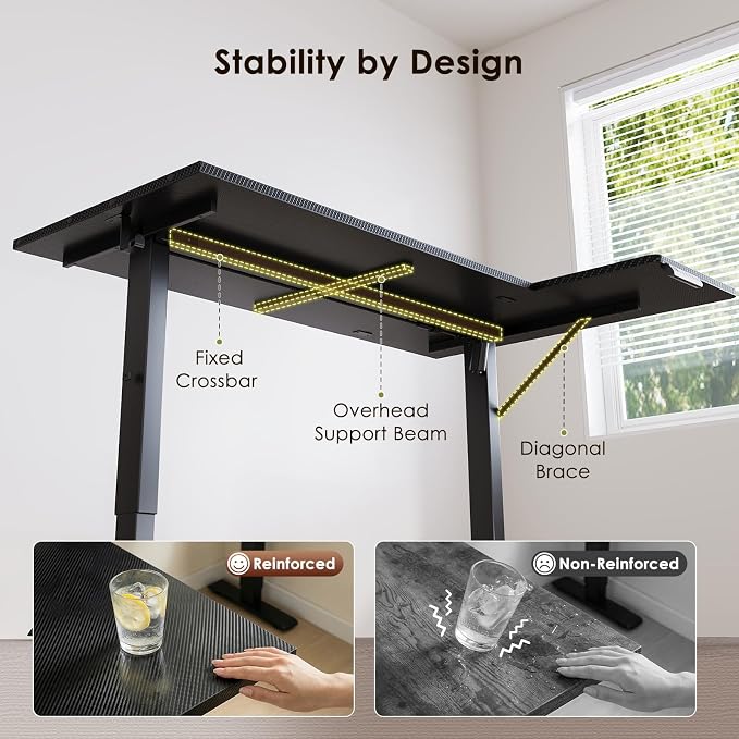 OffiGo Electric L Shaped Standing Desk, 63 Inches Height Adjustable Table, Reversible Corner Stand Up Desk, Lifting Computer Table for Home Office, Computer Workstation, Carbon Fiber Black