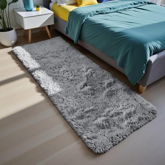Soft Runner Rugs for Bedroom, Light Grey 2x6 Area Rugs Fluffy Rug Shag Area Rug Carpet, Bedside Rug for Living Room Bedroom Room Home Decor