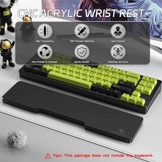 Acrylic Keyboard Wrist Rest - Compact 60% Keyboard- Mechanical Keyboards Ergonomic Palm Rest for Computer Keyboard,Anti-Slip Base,Wrist Pad for Laptop,Office & Home-Easy Typing (Black)