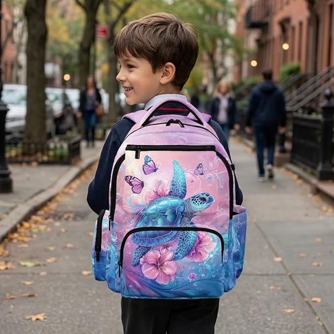 Sea Turtle Backpack and Lunch Box for School Boys Girls School Bag with Flap Zippered Pocket for Kindergarten Elementary Large 17 Inch Bookbags for Kids Back to School Supplies