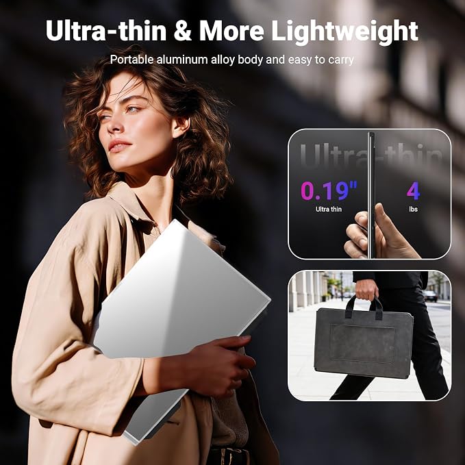 15.6" One-Cable Laptop Screen Extender, Ultra-Thin 1080P FHD Triple Portable Monitor, Travel Monitor for 13–17.3" Laptop, USB-C/USB-A Connection, Dual Monitor for Mac/Windows/Android(Driver Required)