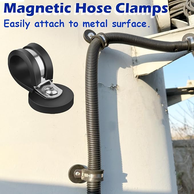 Strong Magnetic Cable Clips, 5/8 Inch Stainless Steel Cable Clamps, 8 Pack Rubber Cushioned Insulated Clamps, Automotive Wire Clamp, Magnetic Pipe Clips for Pipe Wire Cord Tube Installation